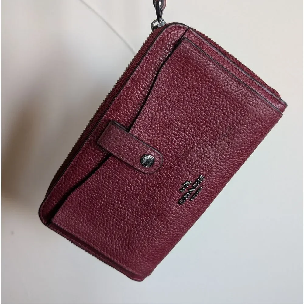 Coach Noa Pop Up Burgundy Maroon Pebbled Leather Wristlet/ Clutch Wallet